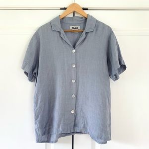 Flax Linen Button Down Shirt Short Sleeved Casual Lagenlook Top Blouse Size S